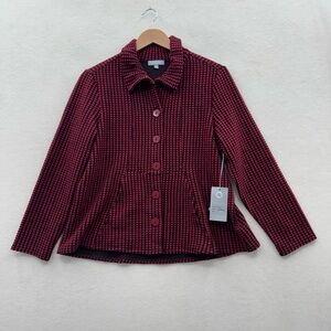 Habitat Women’s Small Black Red Swing Jacket Check Textured Button-Up NWT